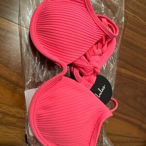 Lulus Hot Pink Ribbed Bikini Top